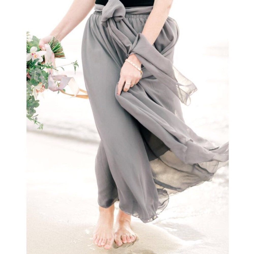 High waist maxi chiffon silk skirt in gray